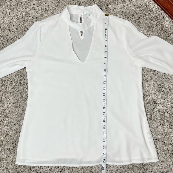 Wayf White Choker Keyhole Neck Back Long Sleeve Chiffon Top Blouse Small - Picture 9 of 9